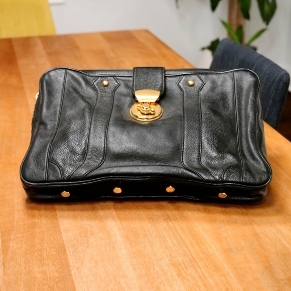 Rebecca Minkoff Black Leather Clutch with Gold Lock — NEW - Picture 3 of 11
